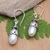 Cultured pearl dangle earrings, 'Leafy Fruit' - Cultured Pearl Dangle Earrings with Leafy Motifs (image 2) thumbail