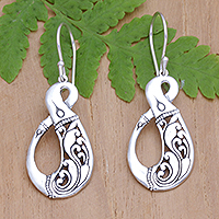 Sterling silver dangle earrings, 'Bamboo Rhythm' - Balinese Sterling Silver Dangle Earrings with Bamboo Motifs