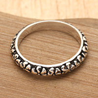 Sterling silver ring, 'Plumeria Tone' - Plumeria Flower-Themed Sterling Silver Band Ring from Bali