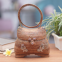 Natural fiber handbag, 'Ethereal Garden' - Natural Fiber Handbag with Sterling Silver Floral Motifs