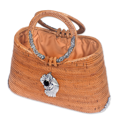 Natural Fiber Handle Bag with Onyx and 925 Silver Accents