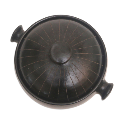 Ceramic lidded bowl, 'Dark Delight' - Black Ceramic Lidded Bowl with Polished Finish