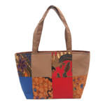 Cotton batik tote handbag, 'Brown Puzzle' - Brown Cotton Handbag with Batik Motifs and Zipper Closure