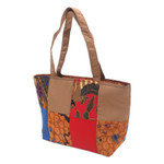 Cotton batik tote handbag, 'Brown Puzzle' - Brown Cotton Handbag with Batik Motifs and Zipper Closure