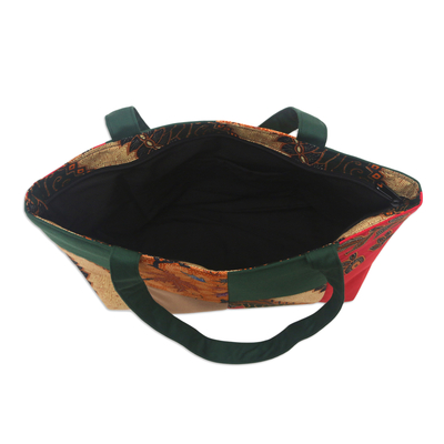 Tote-Handtasche aus Baumwoll-Batik - Grüne Baumwollhandtasche mit Batikmotiven und Reißverschluss