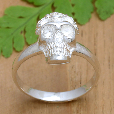 Anillo de cóctel unisex con calavera de plata de ley fabricado en