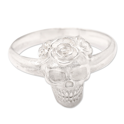 Sterling silver cocktail ring, ‘Skull Queen’ - Unisex Sterling Silver Skull Cocktail Ring Crafted in Bali