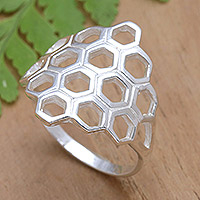 Sterling silver cocktail ring, 'Mosaic Frame' - Openwork Modern Sterling Silver Cocktail Ring from Bali