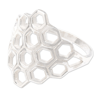 Sterling silver cocktail ring, 'Mosaic Frame' - Openwork Modern Sterling Silver Cocktail Ring from Bali