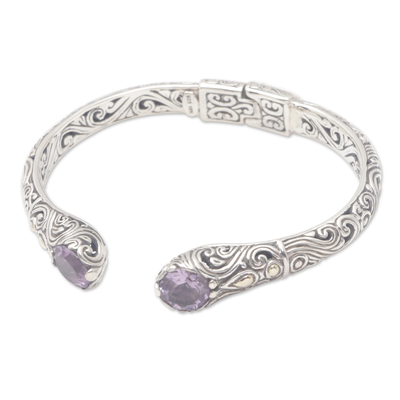 Gold-accented amethyst cuff bracelet, 'Purple Bali Paths' - 18k Gold-Accented Cuff Bracelet with Faceted Amethyst Gems