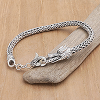 Sterling silver chain bracelet, 'Dragon Power' - Balinese Sterling Silver Chain Bracelet with Dragon Motif