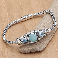 Gold-accented amazonite and blue topaz pendant bracelet, 'Blue Braids' - 18k Gold-Accented Bracelet with Amazonite and Blue Topaz