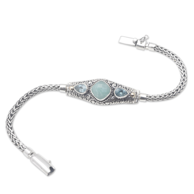Gold-accented amazonite and blue topaz pendant bracelet, 'Blue Braids' - 18k Gold-Accented Bracelet with Amazonite and Blue Topaz