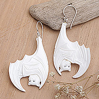 Bone dangle earrings, 'Bat Duo'