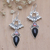 Garnet dangle earrings, 'Winged Appeal' - Bat-Themed Sterling Silver Dangle Earrings with Garnet Stone (image 2) thumbail