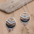 Garnet dangle earrings, 'Black Crescent Moon' - Bat & Moon Sterling Silver Dangle Earrings with Garnet Stone (image 2) thumbail