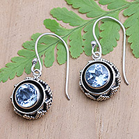 Blue topaz dangle earrings, 'Batur in Aqua' - Sterling Silver Dangle Earrings with Blue Topaz Gemstones