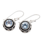 Blue topaz dangle earrings, 'Batur in Aqua' - Sterling Silver Dangle Earrings with Blue Topaz Gemstones