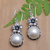 Aretes colgantes de perlas cultivadas - Pendientes colgantes Frangipani de plata de ley con perlas blancas