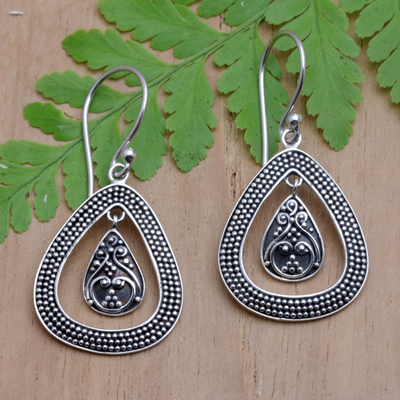 Sterling silver dangle earrings, 'Classic Speckles' - Sterling Silver Dangle Earrings with Classic Balinese Motifs