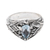 Blue topaz single stone ring, 'Leafy Style' - Sterling Silver Ring with Blue Topaz & Leaf Motif from Bali