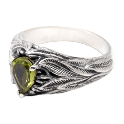 Peridot domed ring, 'Natural Fortune' - Sterling Silver Domed Ring with One-Carat Peridot Stone