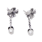 Cultured pearl dangle earrings, 'Cloverleaf' - Sterling Silver Cloverleaf Dangle Earrings with Grey Pearls