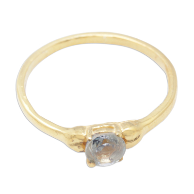 18k Gold-Plated Solitaire Ring with Faceted Blue Topaz Gem