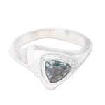 Blue topaz single stone ring, 'Sparkling Indigo' - Sterling Silver Triangle Ring with Blue Topaz Stone