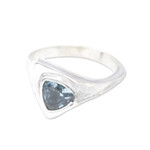 Blue topaz single stone ring, 'Sparkling Indigo' - Sterling Silver Triangle Ring with Blue Topaz Stone