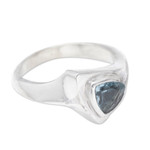 Blue topaz single stone ring, 'Sparkling Indigo' - Sterling Silver Triangle Ring with Blue Topaz Stone