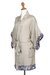 Silk robe, 'Tropical Grey' - Printed Floral Silk Robe with Matching Belt and Pockets
