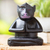Wood statuette, 'Joyous Apprentice at Night' - Handcrafted Black Suar Wood Monkey Statuette from Bali (image 2) thumbail