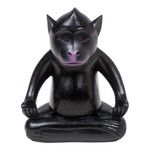 Wood statuette, 'Joyous Master at Night' - Handmade Black Suar Wood Monkey Statuette from Bali