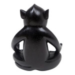 Wood statuette, 'Joyous Master at Night' - Handmade Black Suar Wood Monkey Statuette from Bali