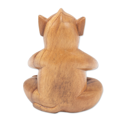 Wood statuette, 'Gentle Apprentice' - Handcrafted Brown Suar Wood Pig Statuette from Bali