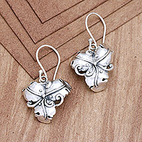 Sterling silver dangle earrings, 'Fortune Flowers' - Sterling Silver Floral Dangle Earrings Crafted in Bali