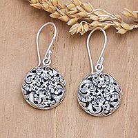 Sterling silver dangle earrings, 'Floral Swirls' - Polished Sterling Silver Floral Dangle Earrings from Bali