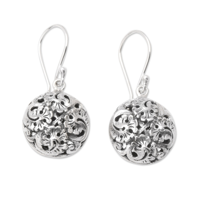 Sterling silver dangle earrings, 'Floral Swirls' - Polished Sterling Silver Floral Dangle Earrings from Bali