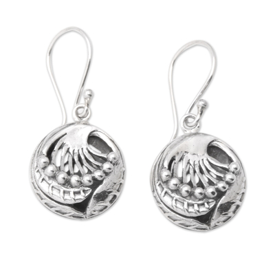 Sterling silver dangle earrings, 'Tropical Ambience' - Leafy Round Sterling Silver Dangle Earrings from Bali