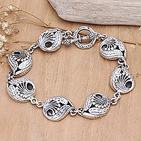 Sterling silver link bracelet, 'Tropical Ambience' - Leafy Sterling Silver Link Bracelet in a Combination Finish