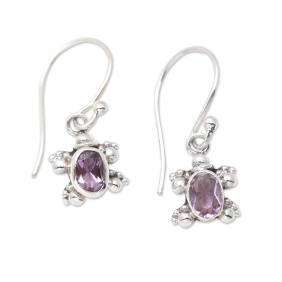 Amethyst dangle earrings, 'Tiny Purple Sage' - Faceted Amethyst Tortoise Dangle Earrings Crafted in Bali