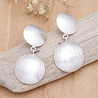 Sterling silver dangle earrings, 'Shield of Heaven' - Sterling Silver Dangle Earrings in a Brushed-Satin Finish