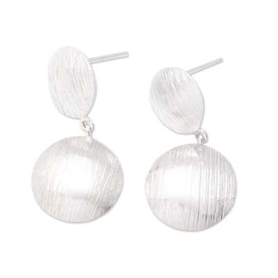 Sterling silver dangle earrings, 'Shield of Heaven' - Sterling Silver Dangle Earrings in a Brushed-Satin Finish