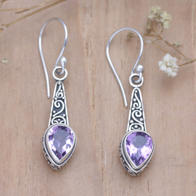 Amethyst dangle earrings, 'Purple Balinese Heaven' - Faceted One-Carat Amethyst Dangle Earrings Crafted in Bali