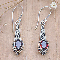 Garnet dangle earrings, 'Crimson Balinese Heaven' - Faceted Two-Carat Garnet Dangle Earrings Crafted in Bali