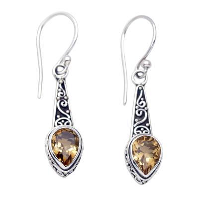 Faceted One-Carat Citrine Dangle Earrings Crafted in Bali