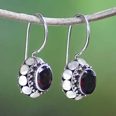 Garnet drop earrings, 'Crimson Mirage' - Sterling Silver Drop Earrings with One-Carat Garnet Stones