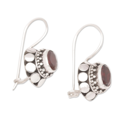 Garnet drop earrings, 'Crimson Mirage' - Sterling Silver Drop Earrings with One-Carat Garnet Stones