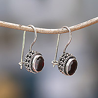 Garnet drop earrings, 'Crimson Essence' - Sterling Silver Drop Earrings with Two-Carat Garnet Gems